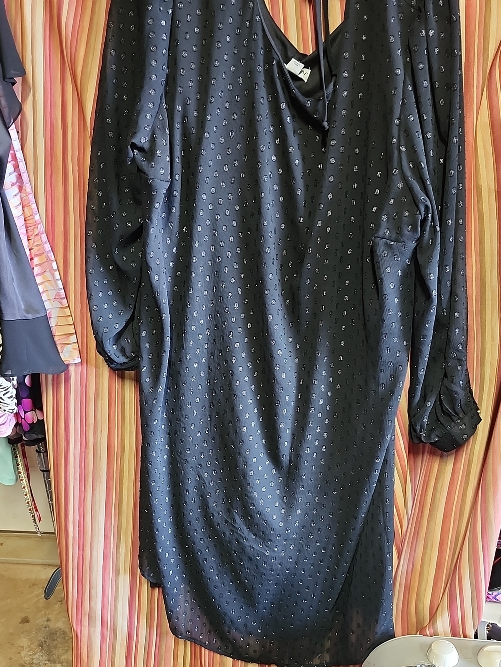 Ava & Viv Black Midi Dress with Subtle Dot Texture